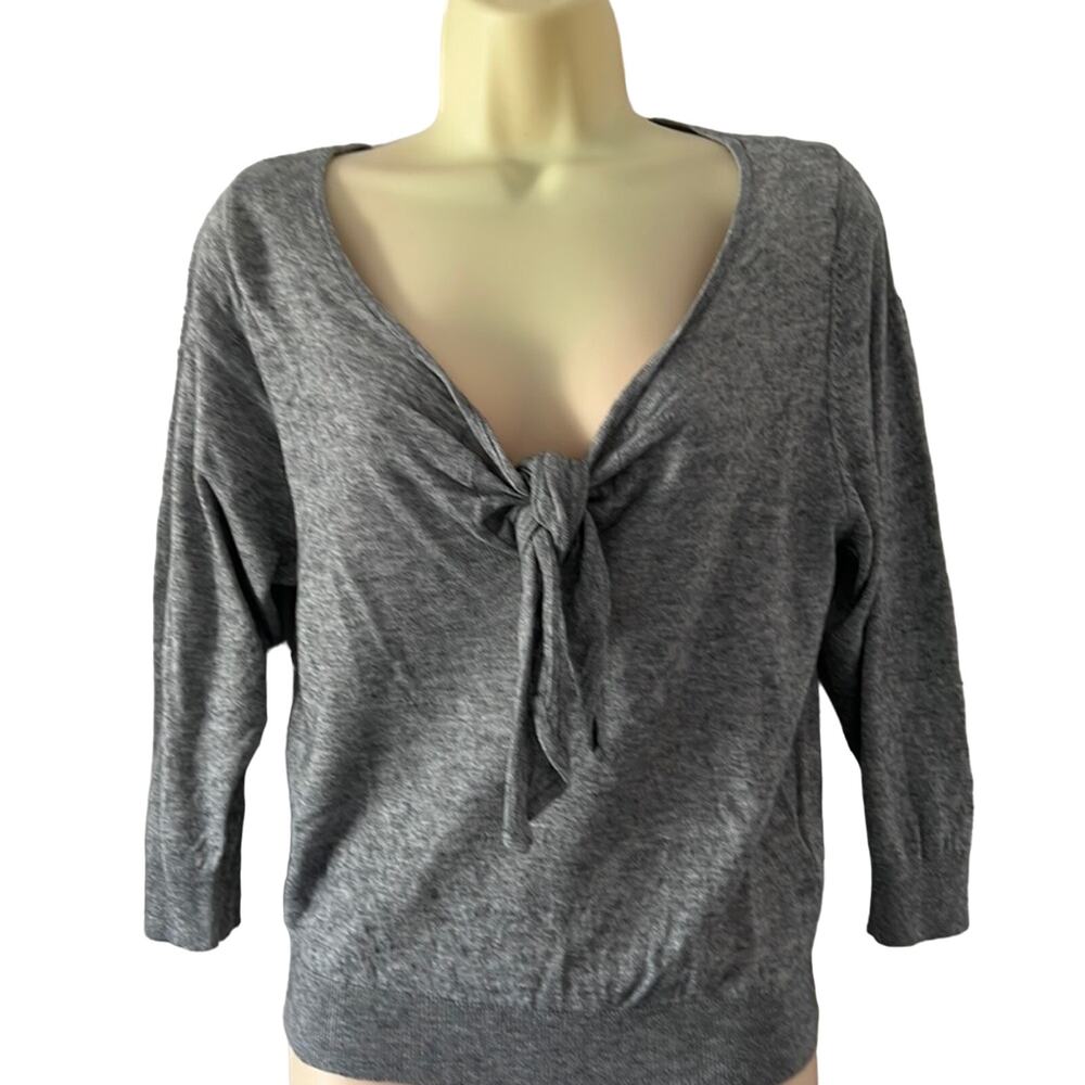 H&M Gray Heather Pullover Sweater Woman's XS Tie Neck Lightweight